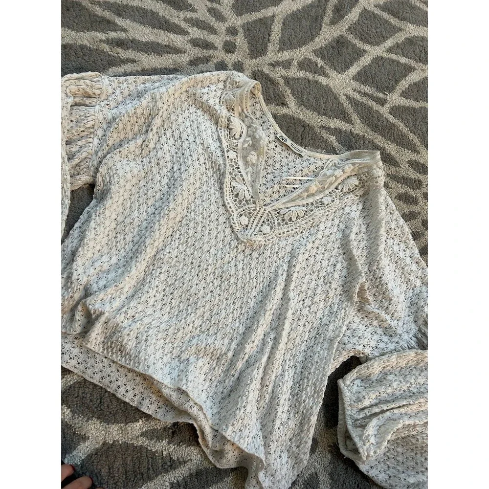 White Lace Crochet Detail Zara Blouse